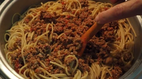 Whole wheat spaghetti with ground lamb Stock Footage 141470023