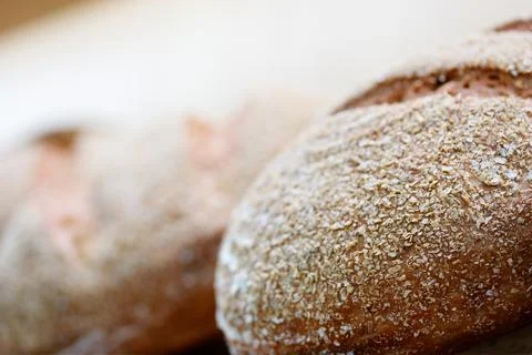 Wholegrain rye rustic bread in a bakery Stock Photos