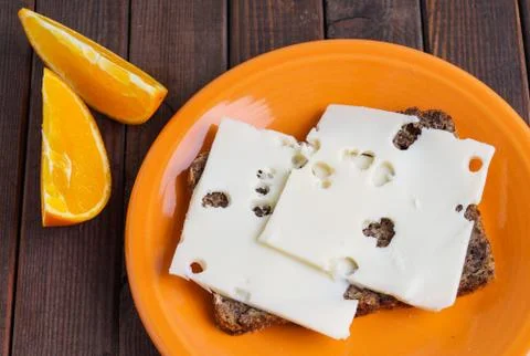 Wholemeal rye bread with cheese Stock Photos