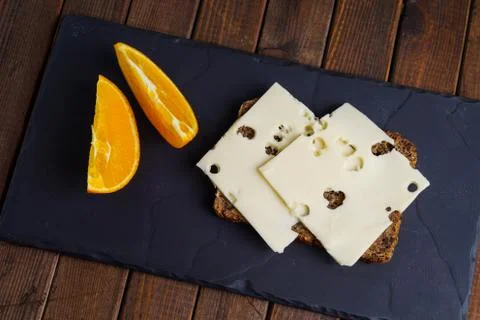 Wholemeal rye bread with cheese Stock Photos
