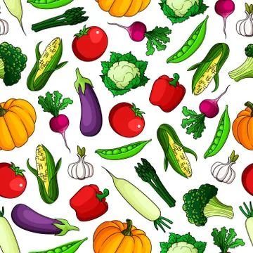 Wholesome fresh vegetables seamless pattern Stock Illustration