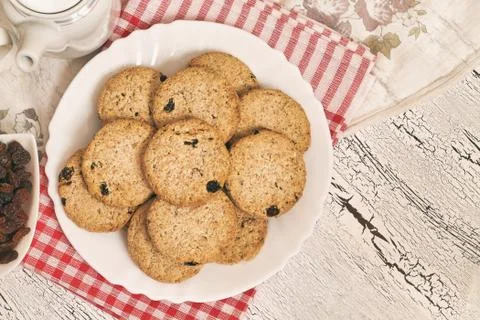 Wholewheat biscuits with raisins  Stock Photos