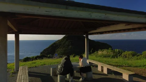 Whoosh-Effect Flight Through Pavilion to Mountain and Ocean View Stock Footage 295967207