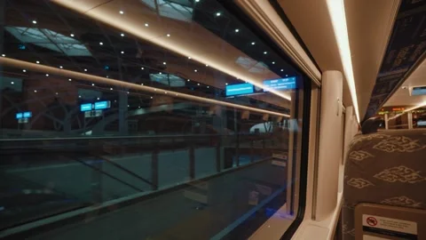 Whoosh High Speed Train Interior and Window View Indonesia Modern Railway Travel Stock Footage 332032731
