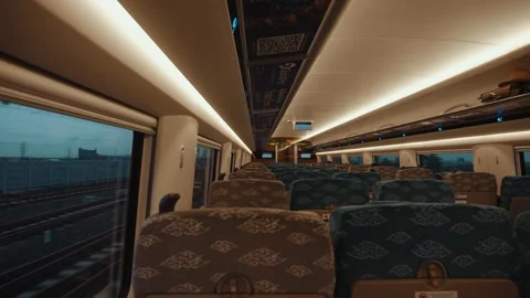 Whoosh High Speed Train Interior and Window View Indonesia Modern Railway Travel Stock Footage 332034091