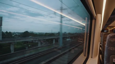 Whoosh High Speed Train Interior and Window View Indonesia Modern Railway Travel Stock Footage 332034418