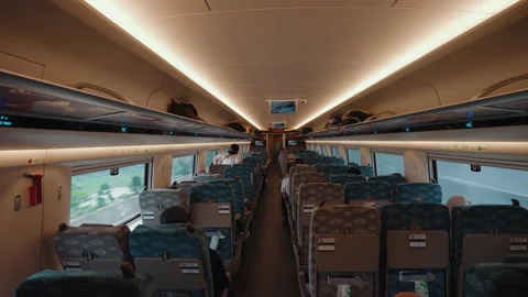 Whoosh High Speed Train Interior and Window View Indonesia Modern Railway Travel Stock Footage 332053932