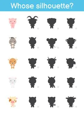 Whose silhouette game template. Matching game for children with domestic cart Stock Illustration