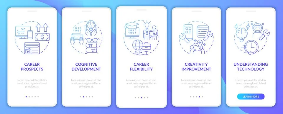 Why to learn to code blue gradient onboarding mobile app screen Illustrazione stock
