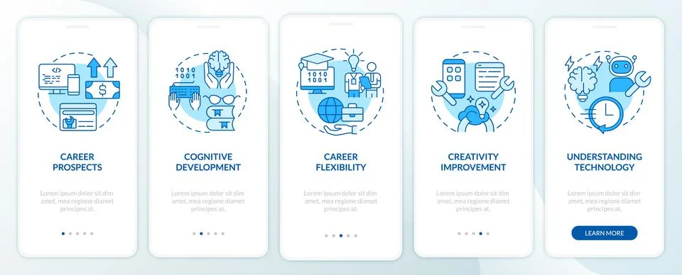 Why to learn to code blue onboarding mobile app screen Stockillustratie
