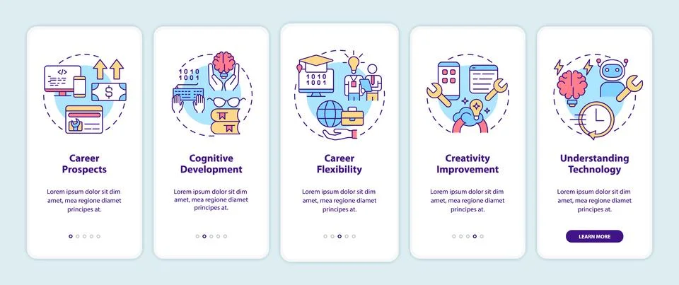Why to learn to code onboarding mobile app screen 库存插图