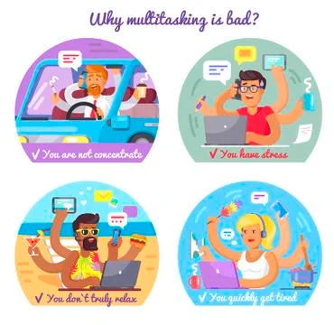 Why Multitasking Is Bad Poster with Some Reasons 스톡 일러스트