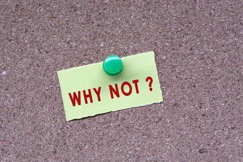 Why not with question mark words on stick note and pinned to a cork notice board Stock Photos