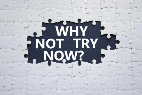 Why not try symbol. Concept words Why not try on white puzzle. Beautiful bl.. Foto stock