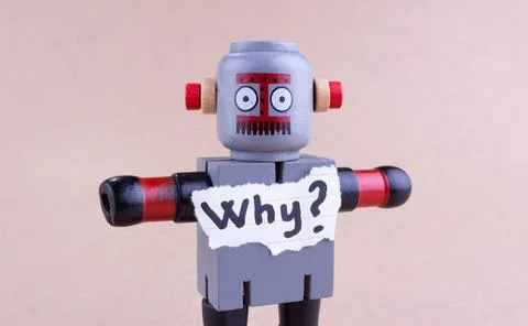 Why? with standing Robot Stock Photos