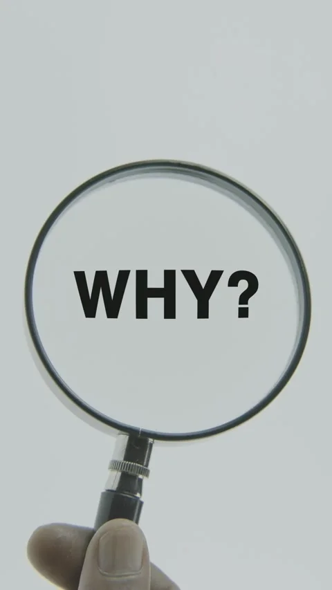 Why text or word highlighted by a magnifying glass in a hand on a white Stock Footage 303529219