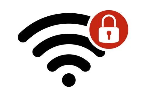 Wi-Fi connection is password protected. Wi-Fi symbol and lock icon. Locked .. Stockillustratie