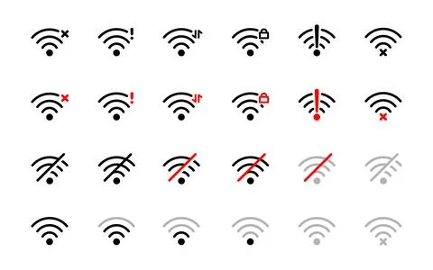 Wi-Fi connection status icon set. Lost signal symbol. Wi-fi error vector il.. 스톡 일러스트