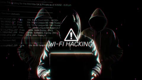 Wi-Fi Hacking words of hacking screen in technology Stock Footage 342801006