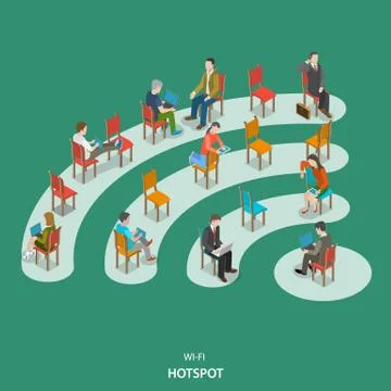 Wi-fi hotspot isometric flat vector concept. Stock Illustration