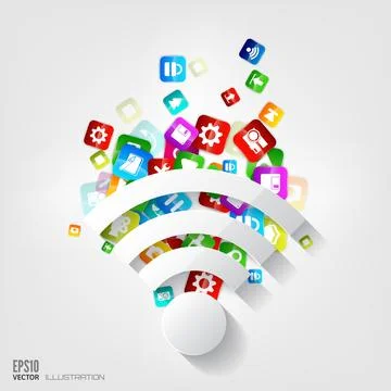 Wi-fi icon. Application button.Social media and cloud computing. Stock Illustration