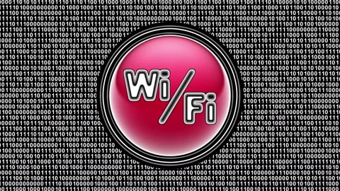 Wi-Fi icon. Binary code ( array of bits ) in the screen. Looping footage. 動画素材 123831625
