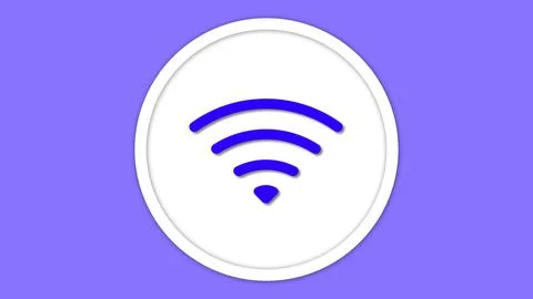 Wi-Fi icon centered on a solid purple background. Stock Illustration