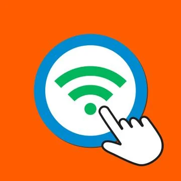 Wi-fi icon. Internet connection concept. Hand Mouse Cursor Clicks the Button. Stock Illustration