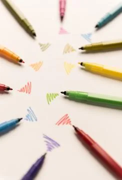 Wi-fi lines drawn with different markers on white paper Stock Photos