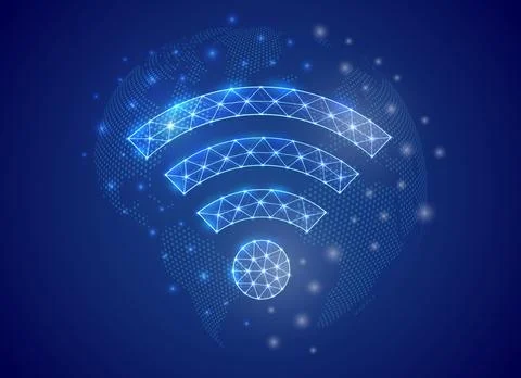 Wi-Fi low poly symbol with world map background. Internet zone concept design Stock Illustration
