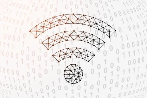 Wi-Fi low poly symbol with binary code background. Internet zone design vector Stock Illustration
