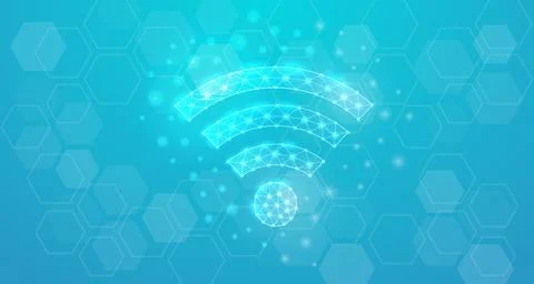 Wi-Fi low poly symbol with white connected dots. Internet zone geometric Stock Illustration
