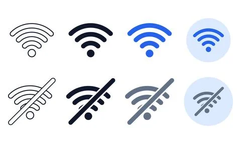 Wi fi network connection status icons showing active signal and disabled co.. Stock Illustration