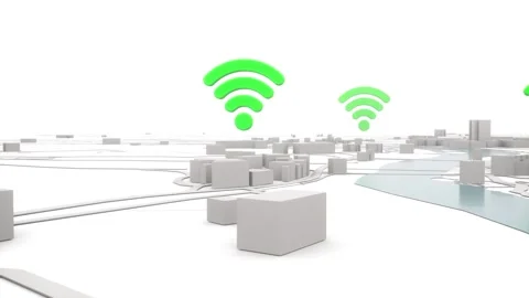 Wi-Fi Network Coverage Concept Over 3D City Map With Minimalist Design Video stock 309055552