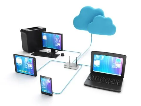 Wi fi network of electronic devices. group of mobile ustroyv connected to the Stock Illustration