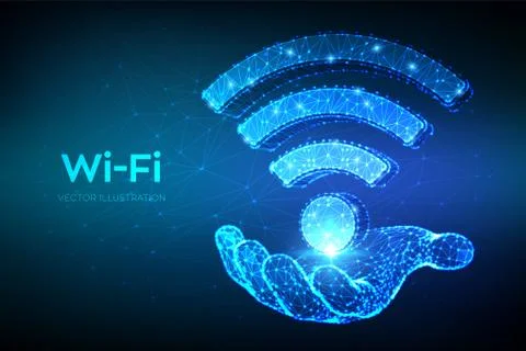 Wi-Fi network icon. Low poly abstract Wi Fi sign in hand. Wlan access, wirele Stock Illustration