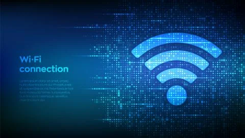 Wi-Fi network icon. Wi Fi sign made with binary code. Wlan access, wireless h Stock Illustration