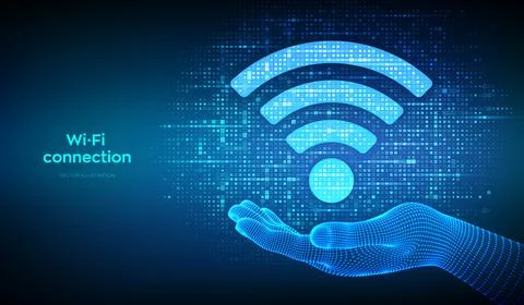 Wi-Fi network icon. Wi Fi sign made with binary code in hand. Wlan access, wi Illustrazione stock