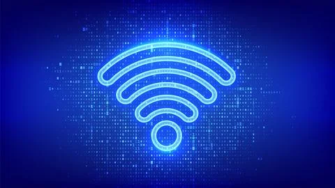 Wi-Fi network icon. Wi Fi sign made with binary code. Wlan access, wireless.. Stock Illustration