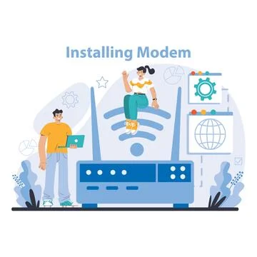 Wi-Fi network. Specialist setting up, developing and maintaining wireless Illustrazione stock