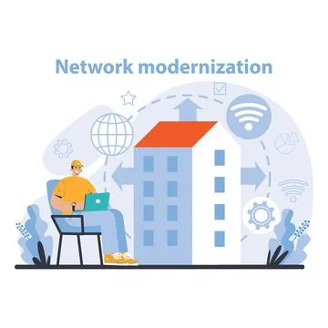 Wi-Fi network. Specialist setting up, developing and maintaining wireless Stock Illustration