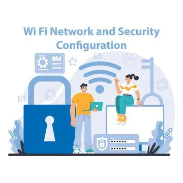 Wi-Fi network. Specialist setting up, developing and maintaining wireless Illustrazione stock