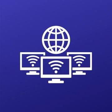 Wi-fi network vector icon with computers Illustrazione stock