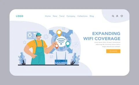 Wi-Fi network web or landing. Specialist setting up, developing Stock Illustration
