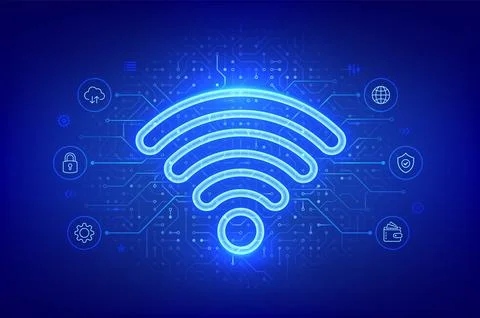 Wi-Fi network. Wi Fi icon. Wlan access, wireless hotspot signal symbol. Mob.. Stock Illustration