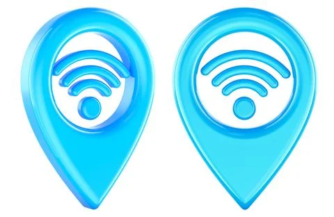 Wi-Fi pointer. Wi-Fi Hotspot Location, Internet Access Map Marker. 3D renderi Stock Illustration