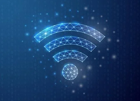 Wi-Fi polygonal symbol with binary code background. Internet zone concept design Stock Illustration