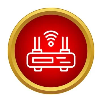Wi fi router broadcasting wireless signal in red button Illustrazione stock