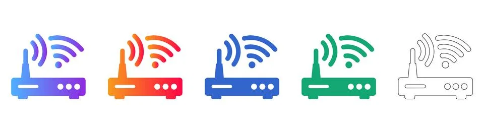 Wi Fi Router Network Icon Set Stock Illustration