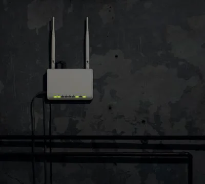 Wi-Fi router on an old wall in a dark room - background Foto stock